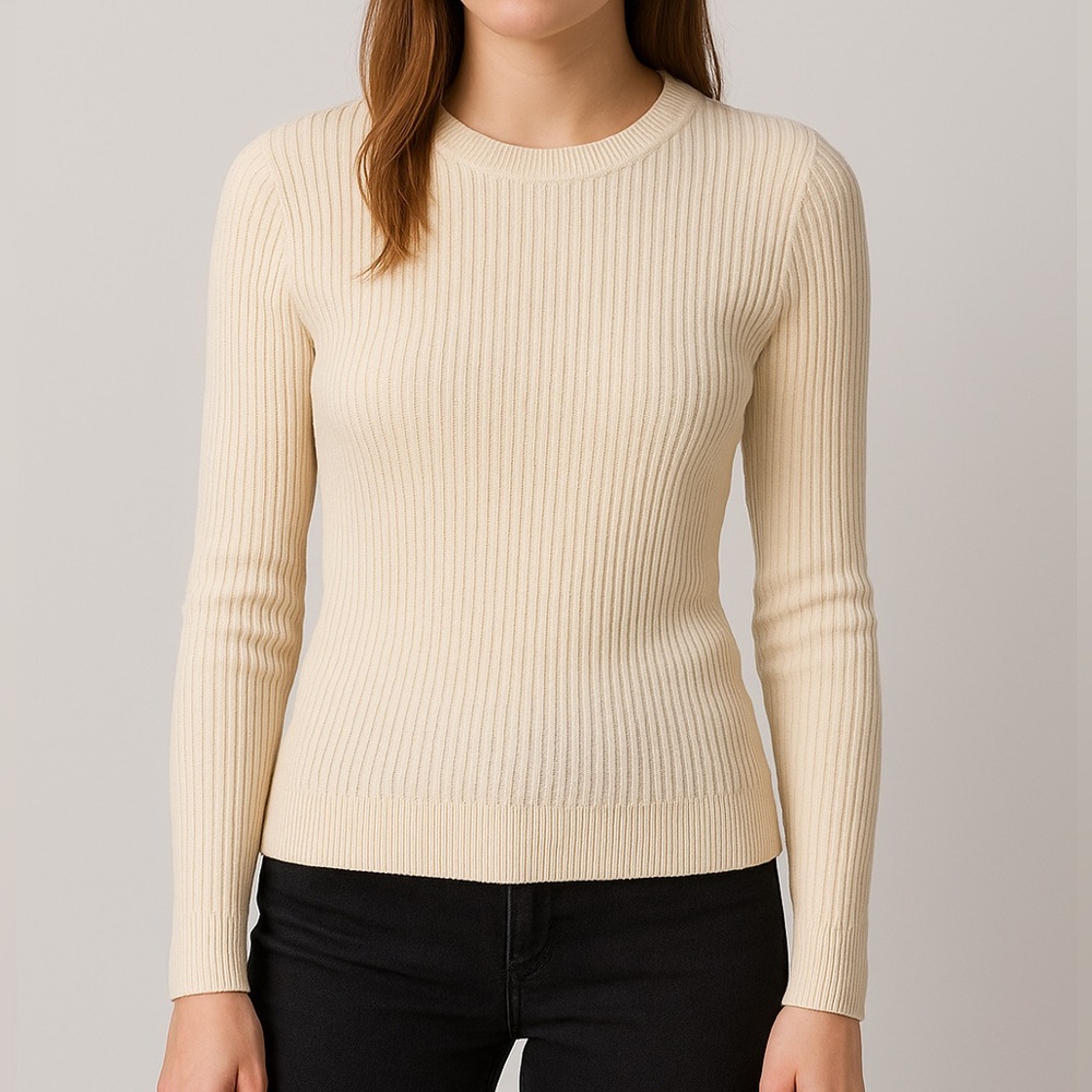 🆕 Treasure & Bond Ribbed Sweater XS Cream Stretch Soft Knit Top Minimalist $59
